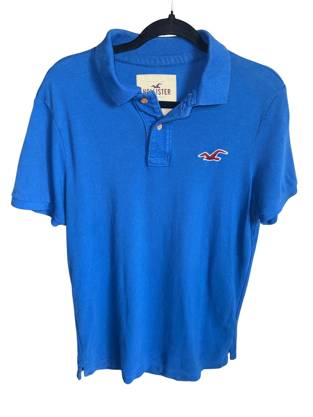 Y2K Hollister Men’s Bright Blue Polo with Red Logo Size Large